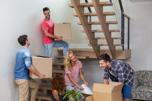 Stacked packing boxes and moving supplies in Charlton