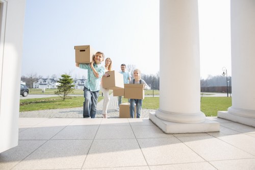 Carefully packed household items ready for moving in Charlton