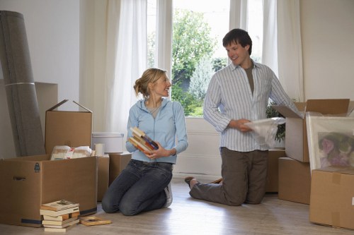 Packed student boxes ready for removals in Charlton